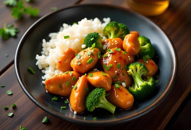 Savory Tsos Chicken with Rice and Veggies